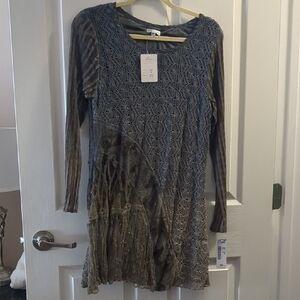 Adore Gray Long Sleeve Dress Tunic Medium Boho
